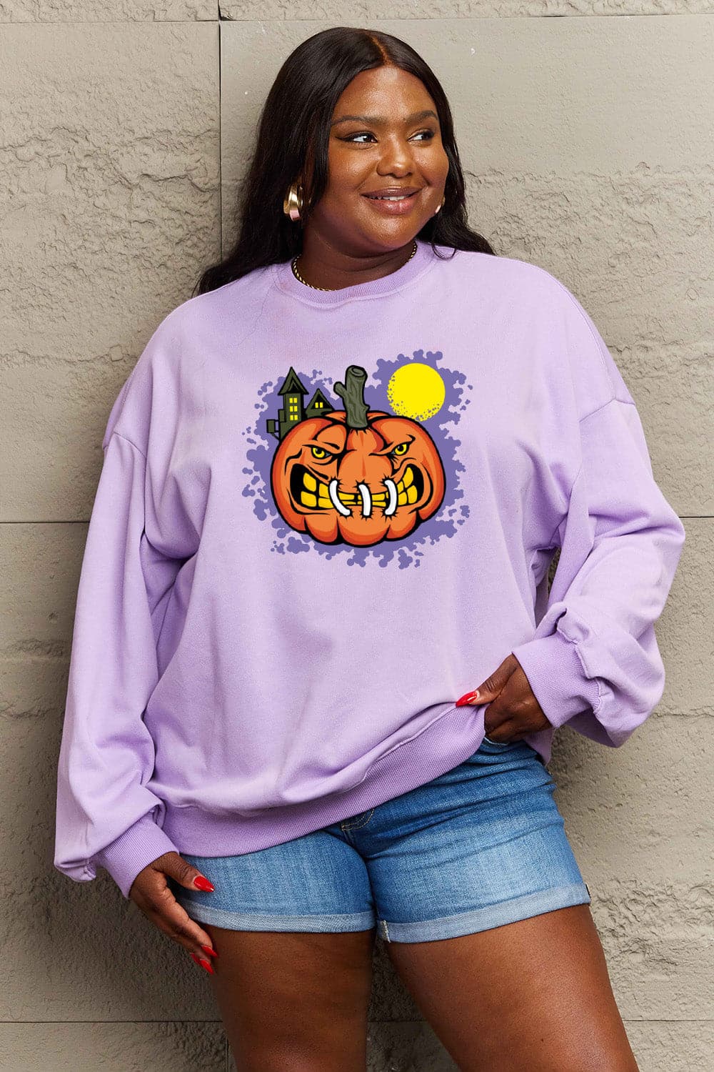 Simply Love Full Size Graphic Round Neck Sweatshirt.