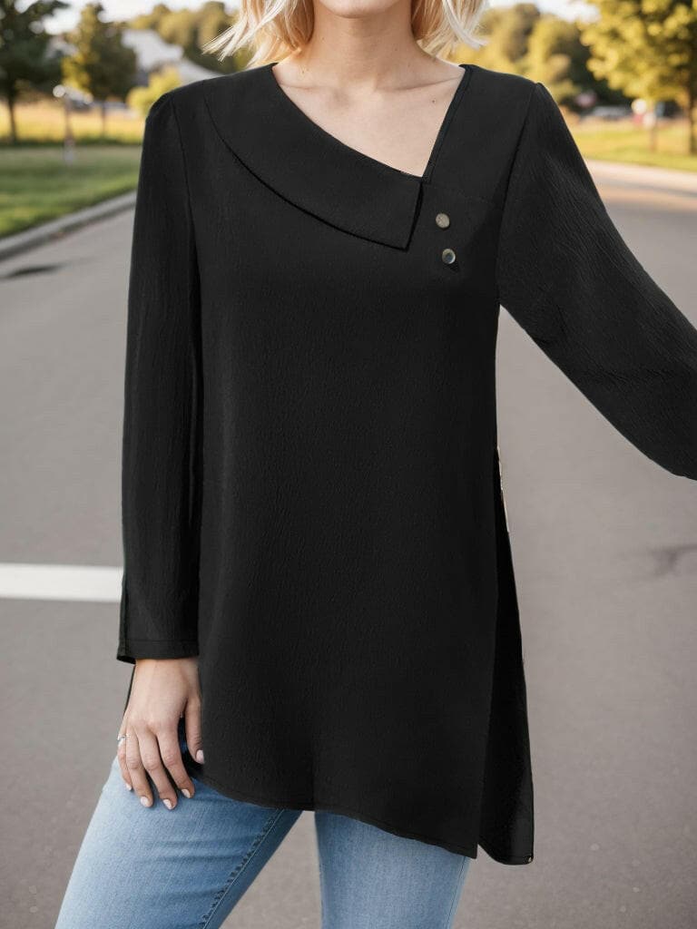 Asymmetrical Neck Long Sleeve Blouse.