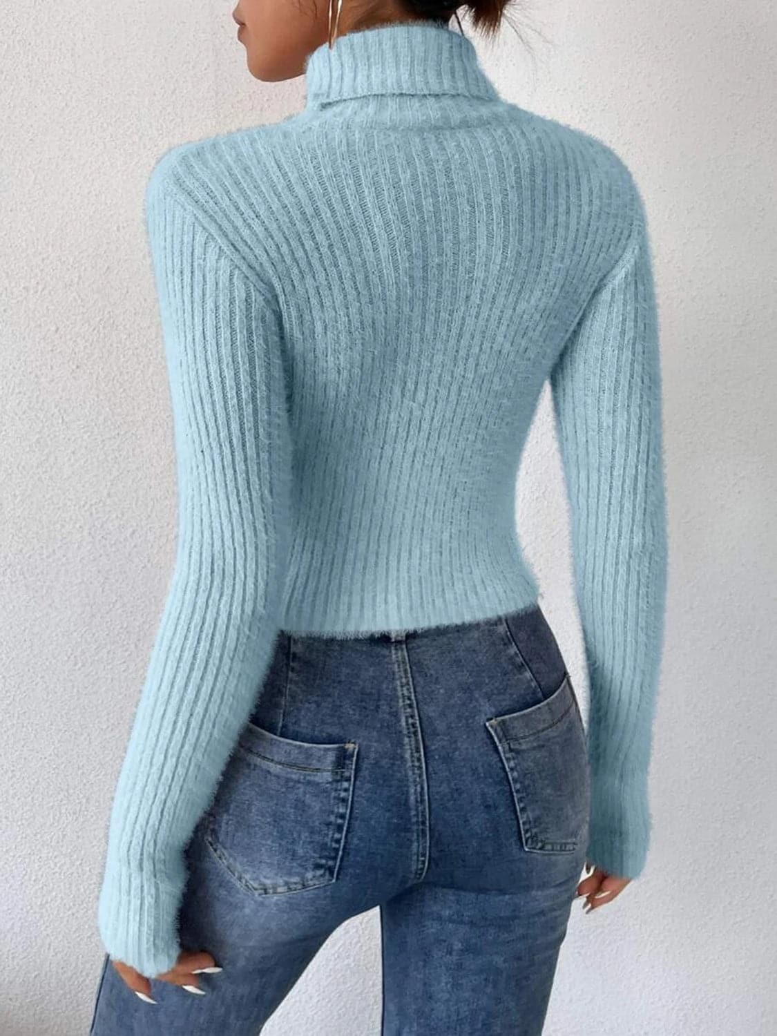 Ribbed Turtleneck Long Sleeve Sweater.