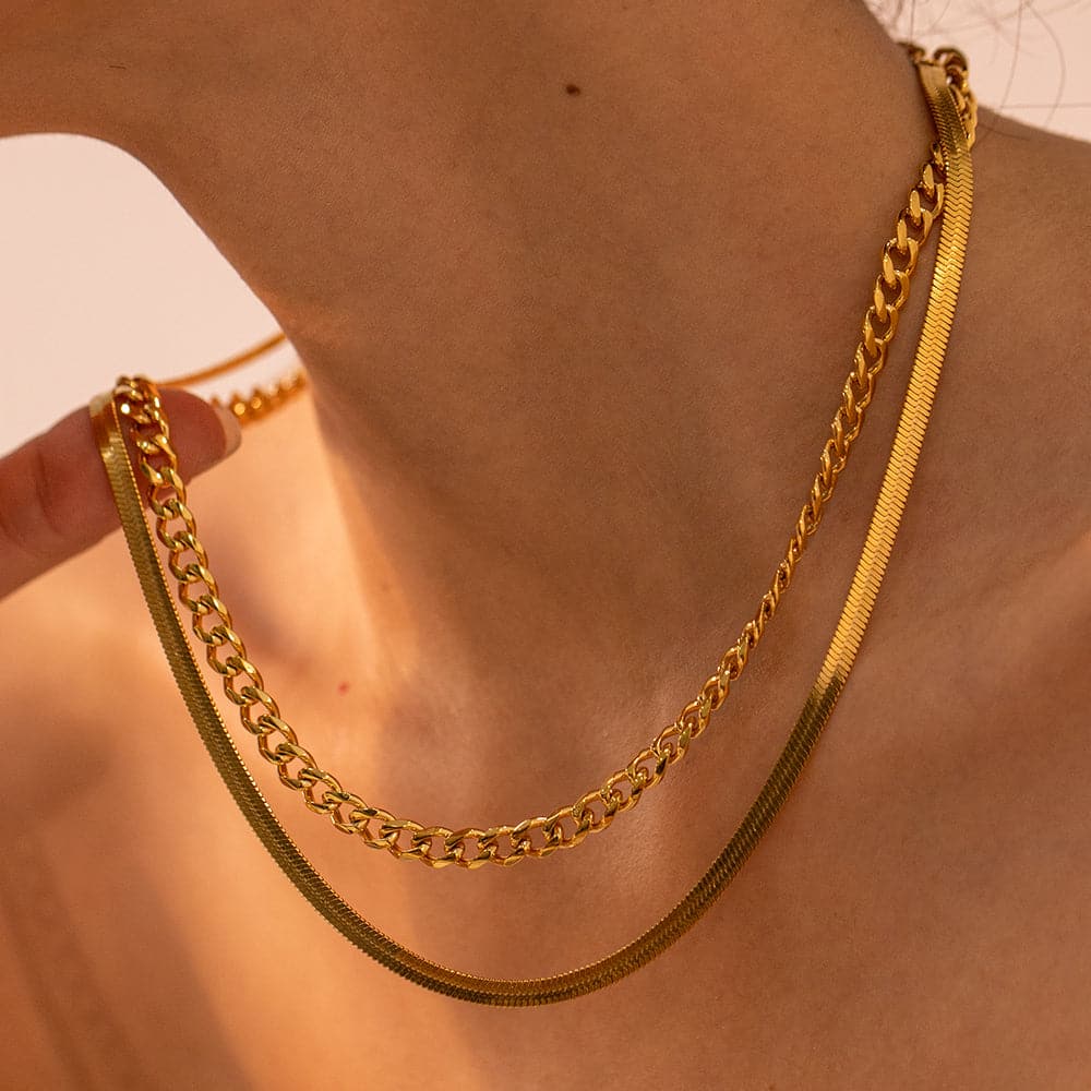 18K Gold-Plated Double Layered Necklace.