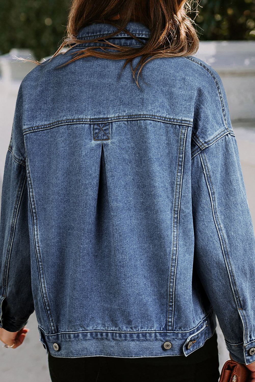 Dark Blue Washed Oversize Pocketed Denim Jacket