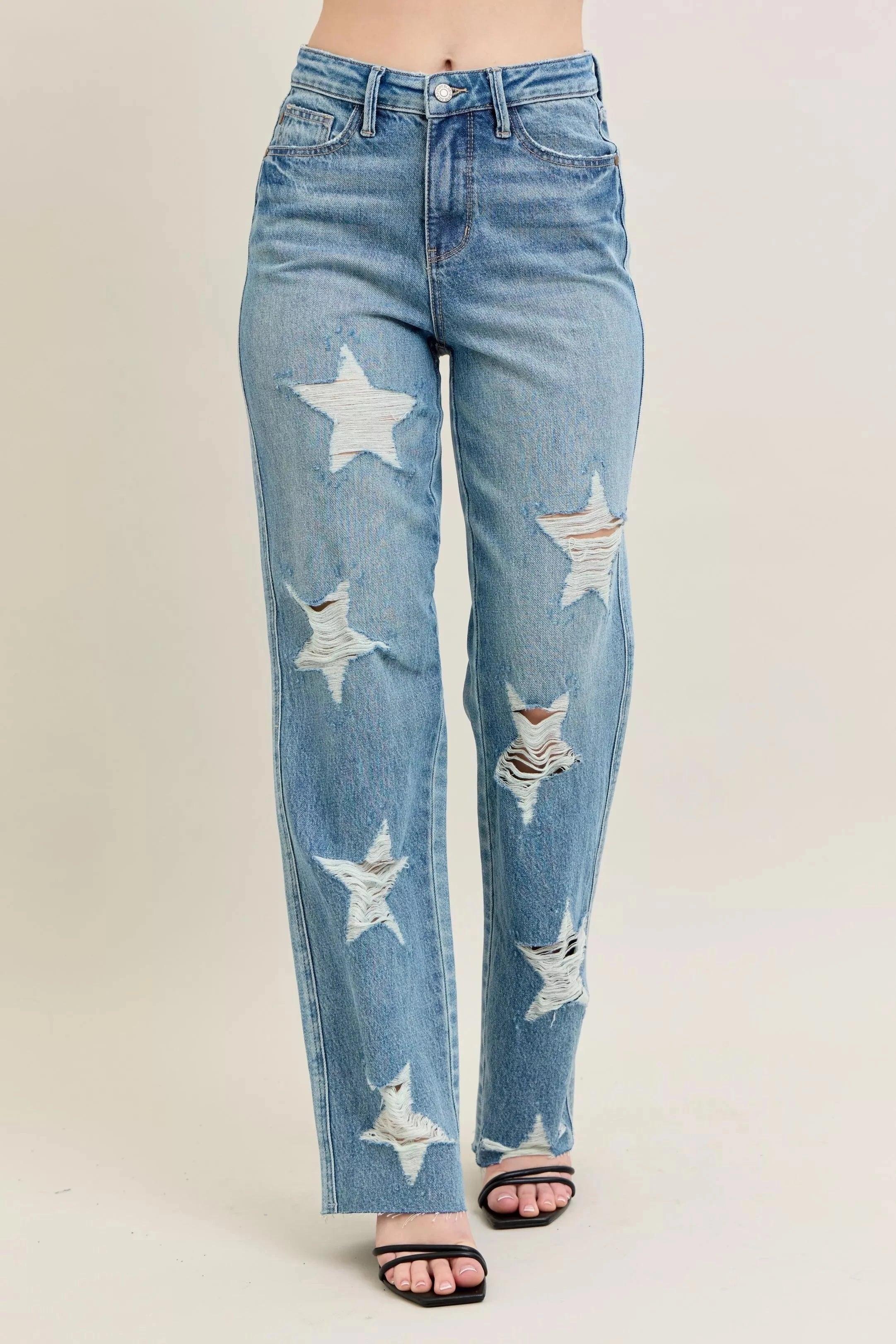 Judy Blue Full Size High Waist  Rigid Magic Star Shaped Destroy 90's Straight Jeans Plus Size Coco’s Tee Boutique