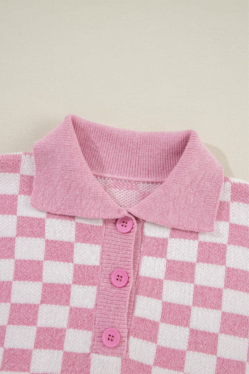 Checkered Collared Neck Dropped Shoulder Sweater.