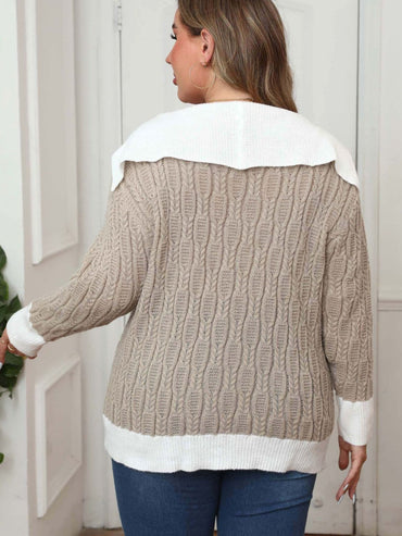 Plus size collared sweater with contrast trim