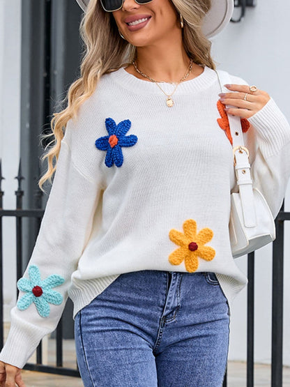 Crochet floral pullover - acrylic, sizes S-XL