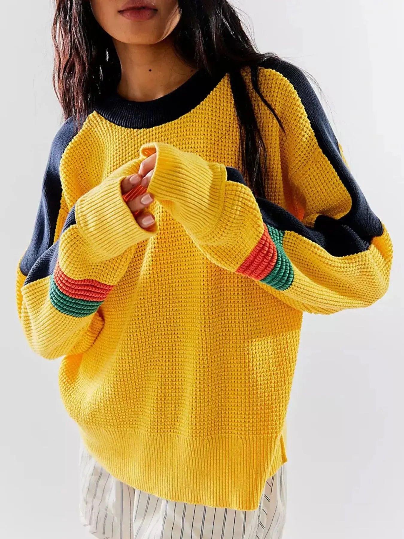 Color Block Waffle Knit Sweater Simply Love