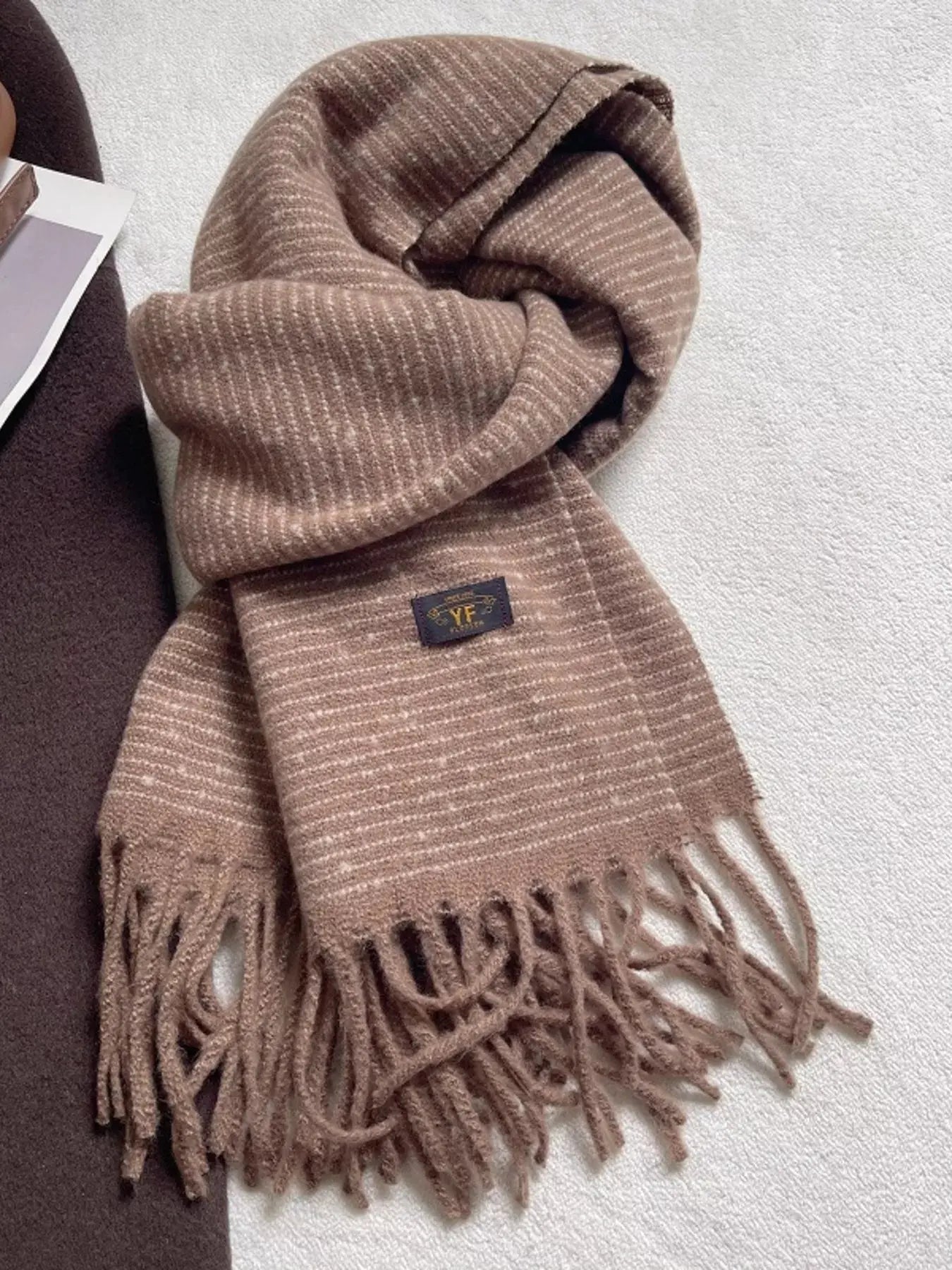 Warm Striped Tassel Scarf Simply Love