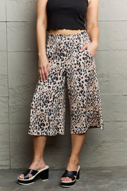 Ninexis Leopard High Waist Flowy Wide Leg Pants with Pockets.