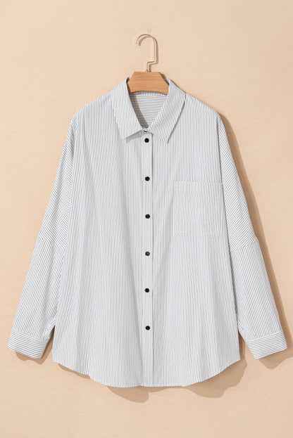 Chic white striped plus size shirt with rolled tab sleeves