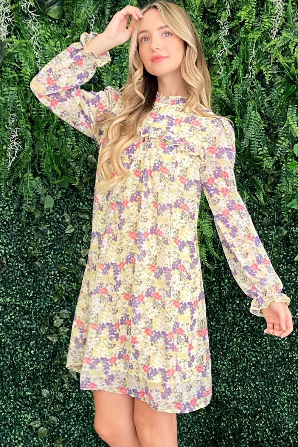 Floral mock neck dress with sleeves