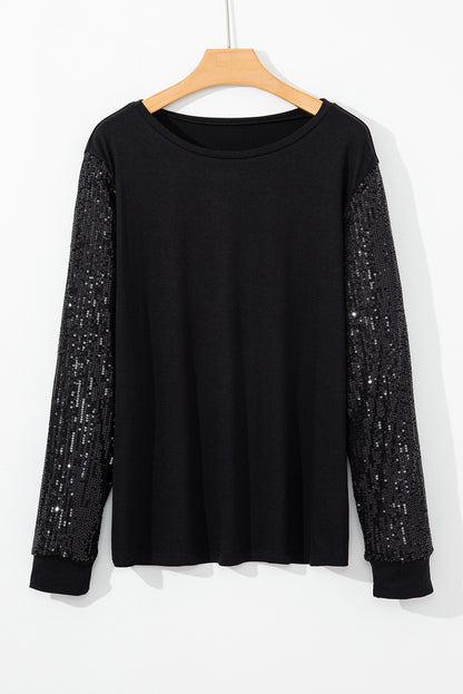 Elegant black sequin tunic top