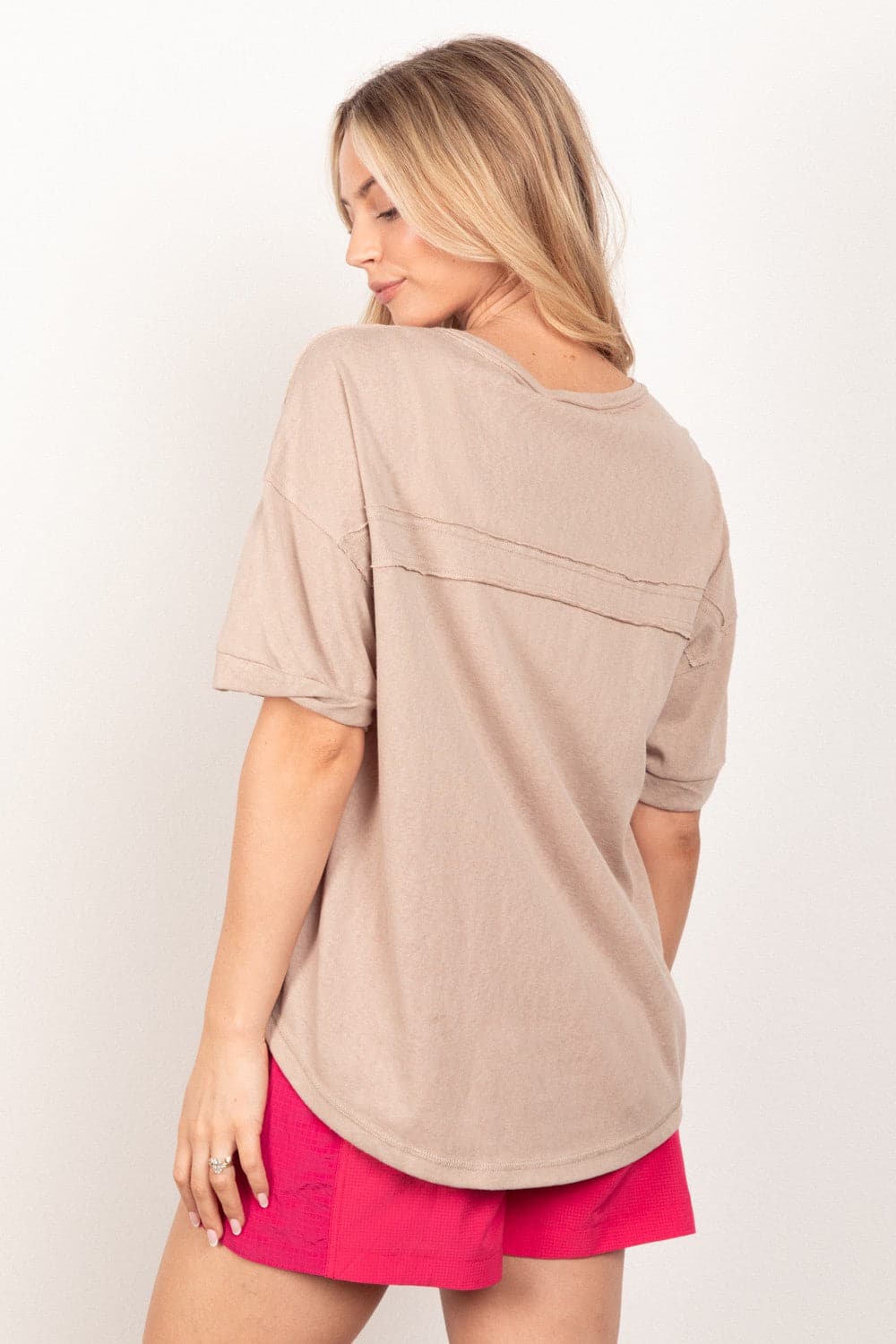 VERY J Twisted Sleeve Band Half Button Top.