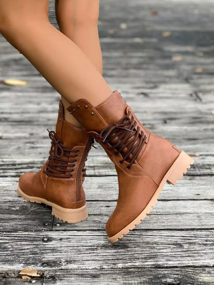 Round Toe Block Heels Boots