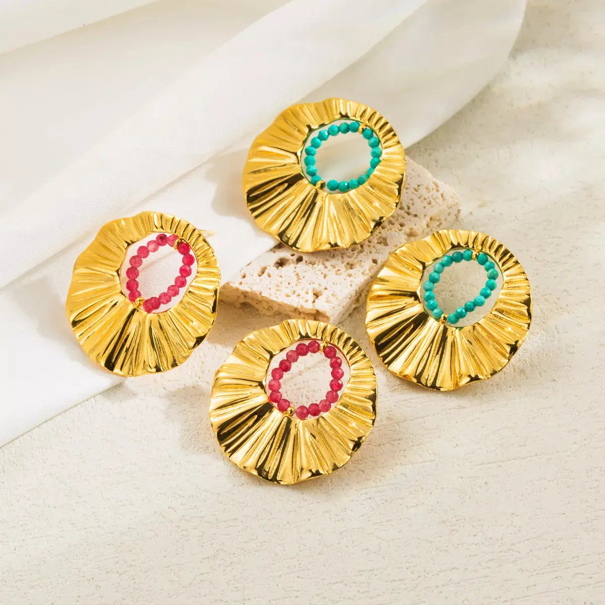 18K Gold-Plated Bead Round Earrings Simply Love