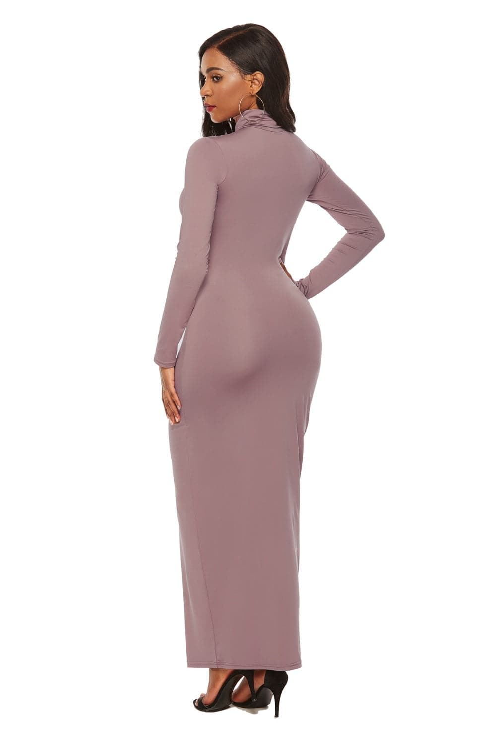 Mock Neck Long Sleeve Maxi Slim Dress.