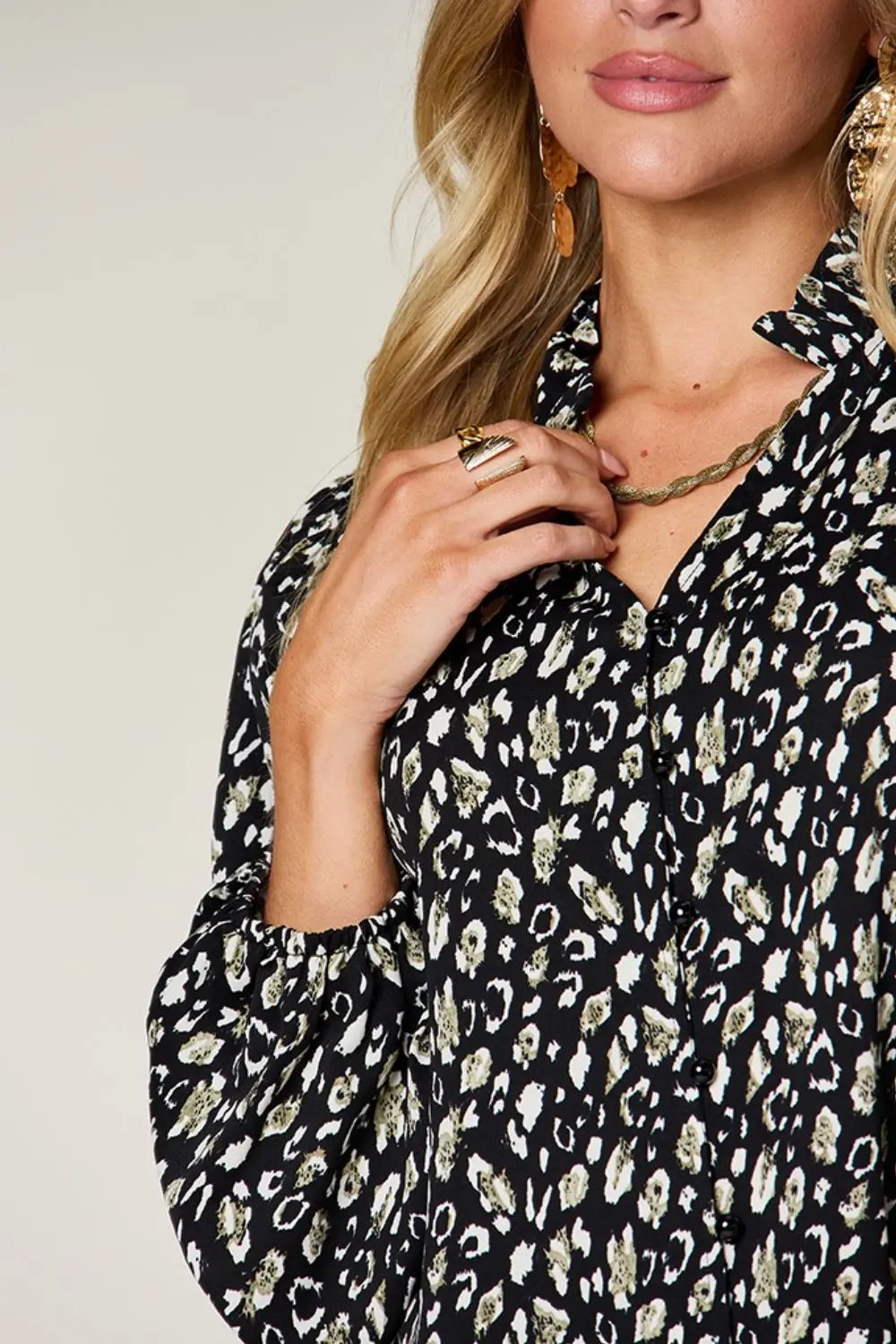 Double Take Full Size Leopard Long Sleeve Blouse - Love Salve