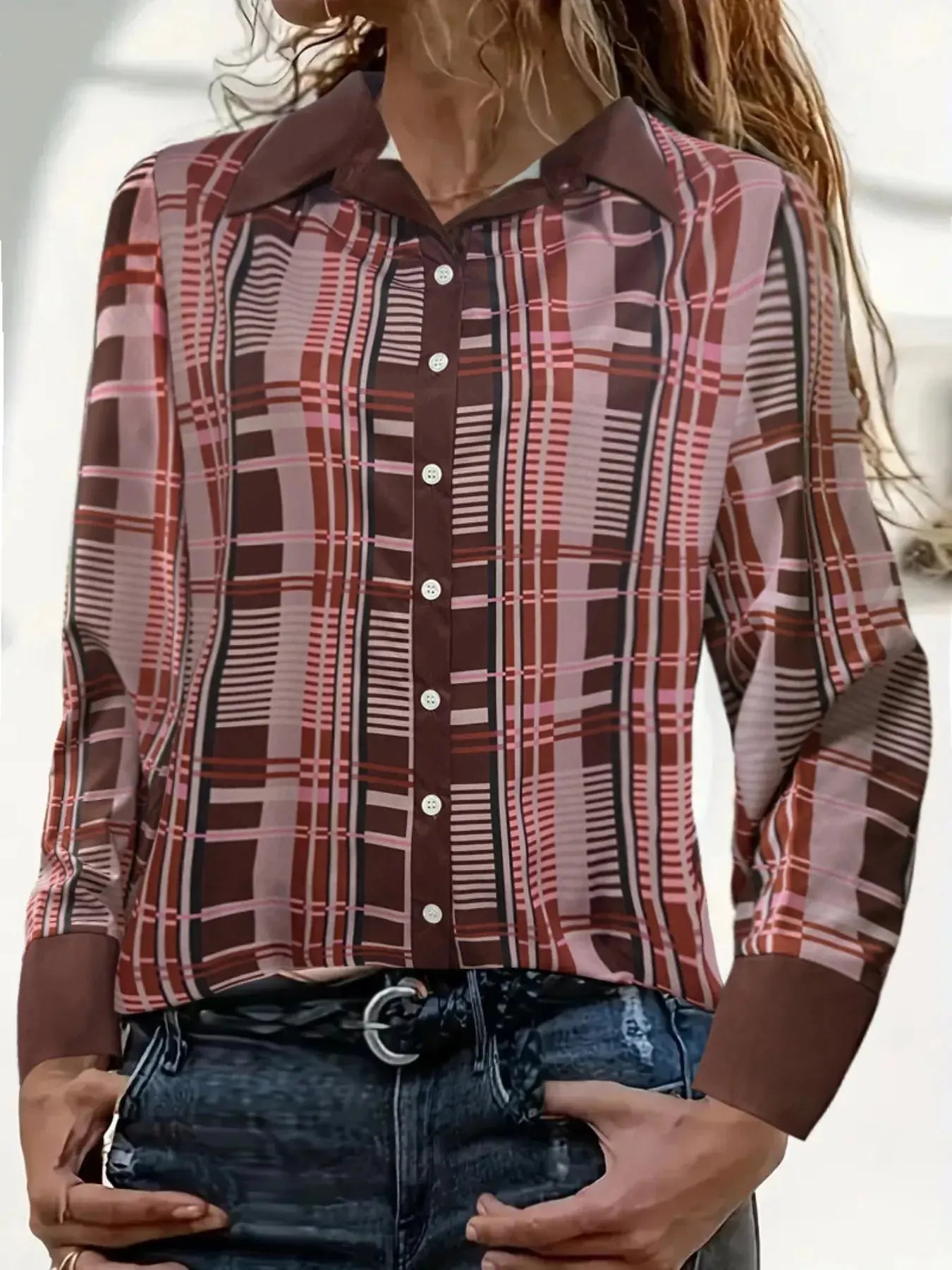Plus Size Plaid Button-Down Shirt Simply Love