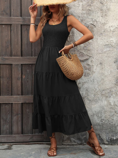 Smocked Scoop Neck Sleeveless Tank Dress.