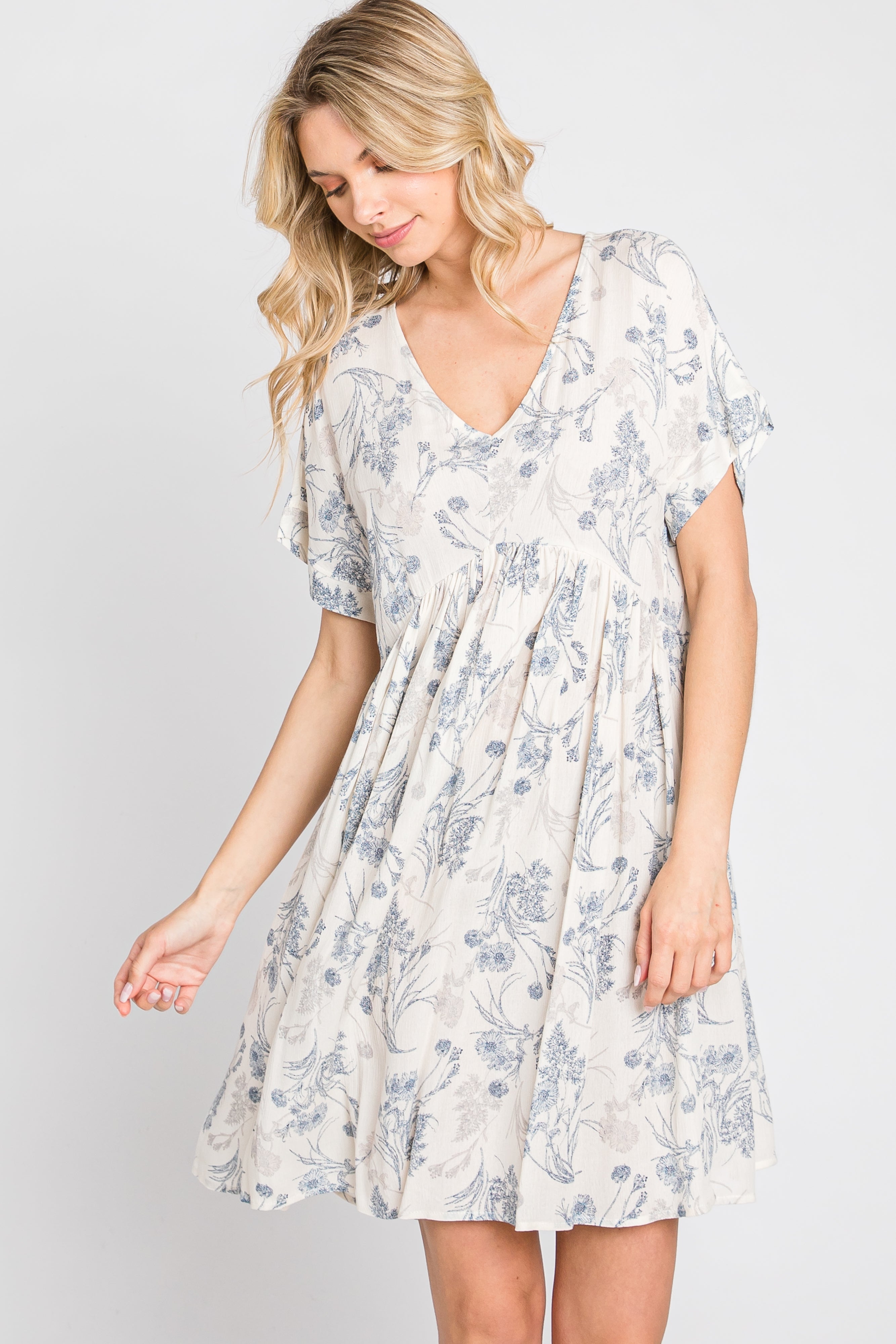Blue Floral V-Neck Maternity Dress PinkBlush