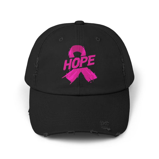 Hope Distressed Cap Unisex Cotton Twill Hat For Breast Cancer Awareness Gift Fundraising Everyday Style Coco’s Tee Boutique