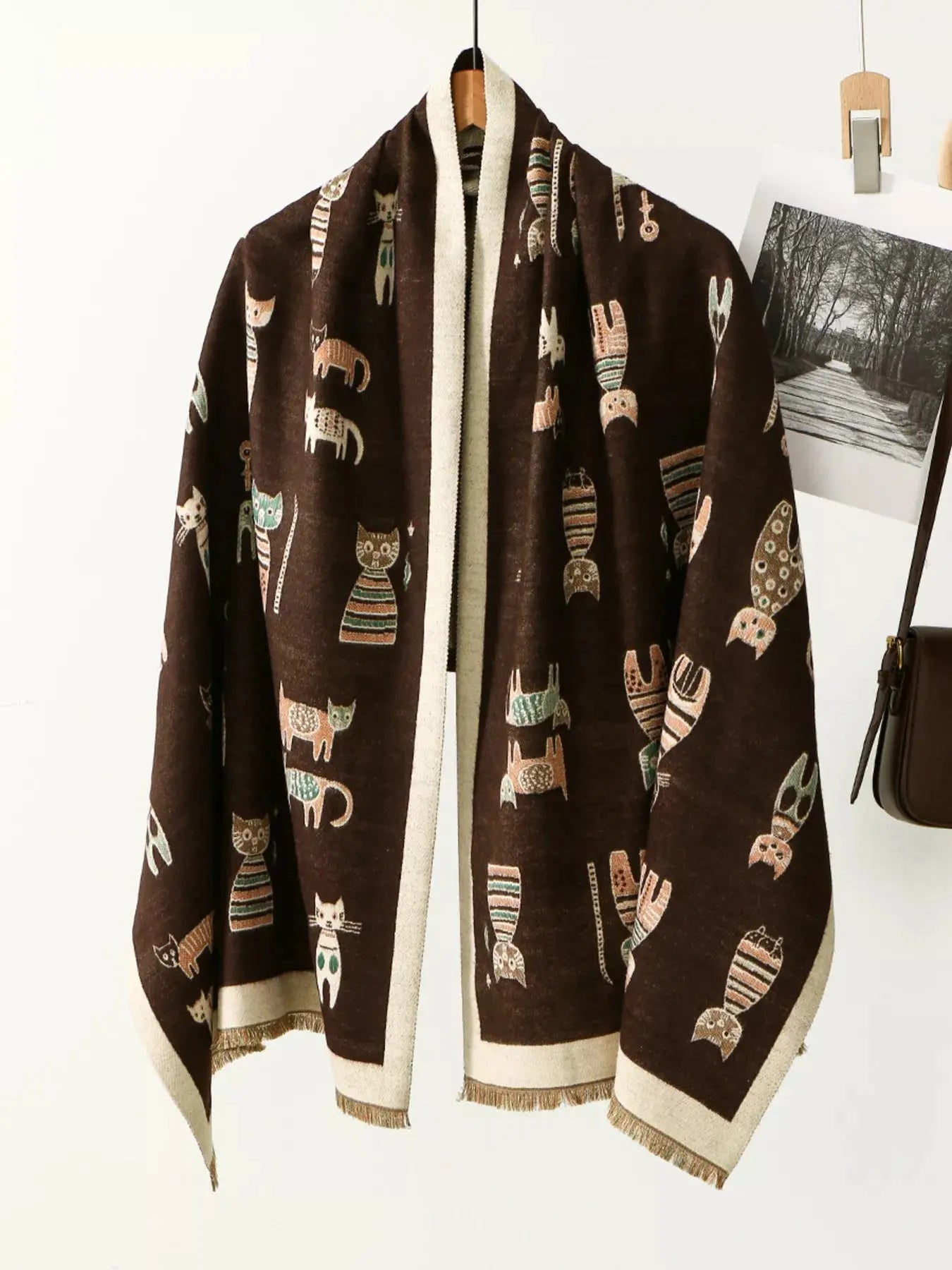Cute Cat Pattern Raw Hem Scarf Simply Love