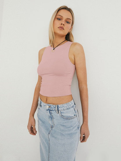 Round Neck Cropped Tank.