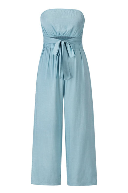 Tied Cutout Tube Wide Leg Jumpsuit.