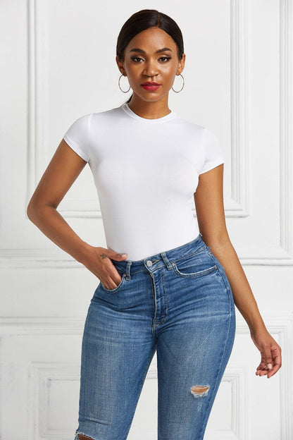 Round Neck Short Sleeve Bodysuit.