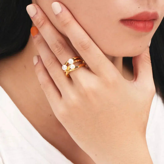 Synthetic Pearl 18K Gold-Plated Copper Ring Simply Love