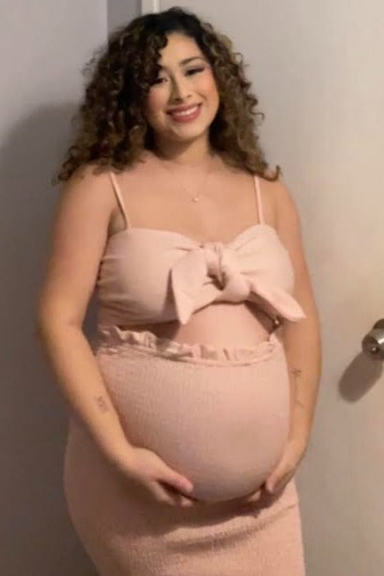 Mauve Gingham Print Smocked Fitted Self-Tie Maternity Midi Dress PinkBlush