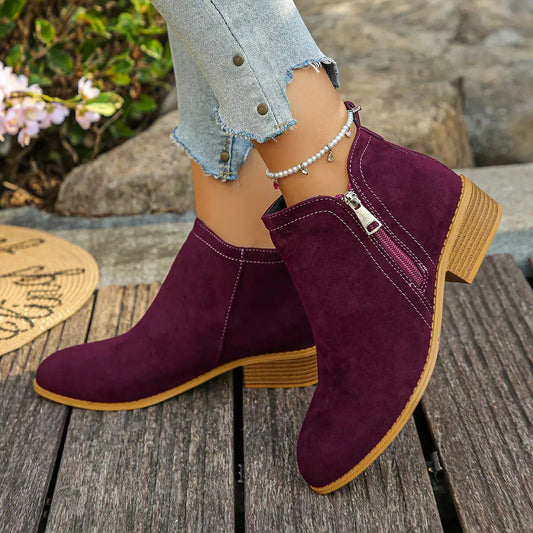 Burgundy Suede Point Toe Ankle Boots With Zipper Mid Heel Simply Love