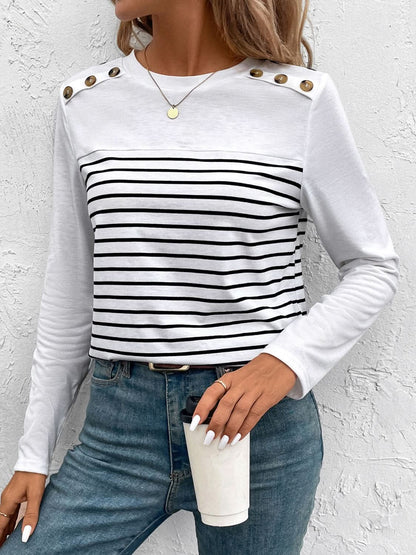 Chic striped tee with buttons