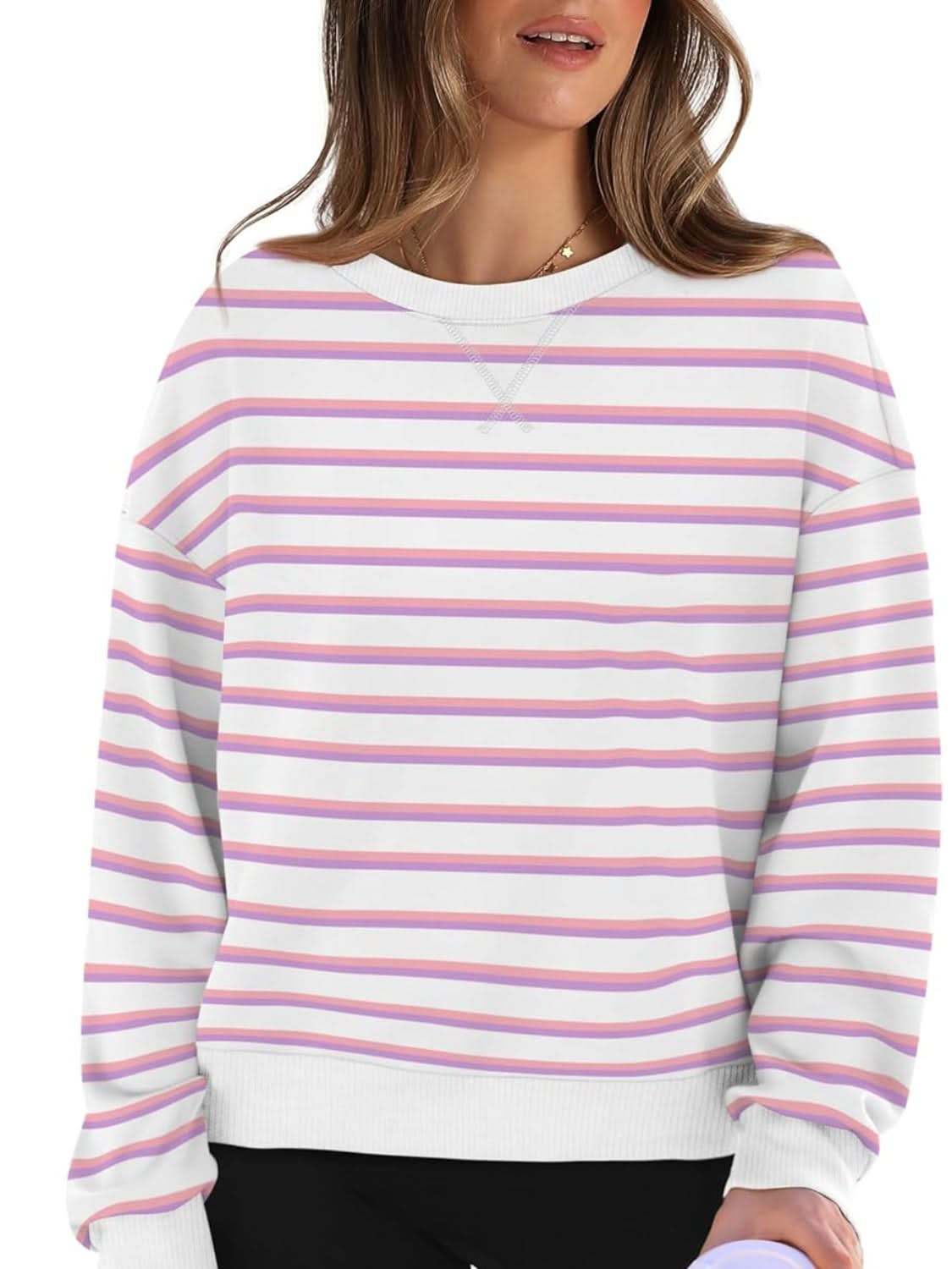 Cozy stripes: Long sleeve round neck sweatshirt