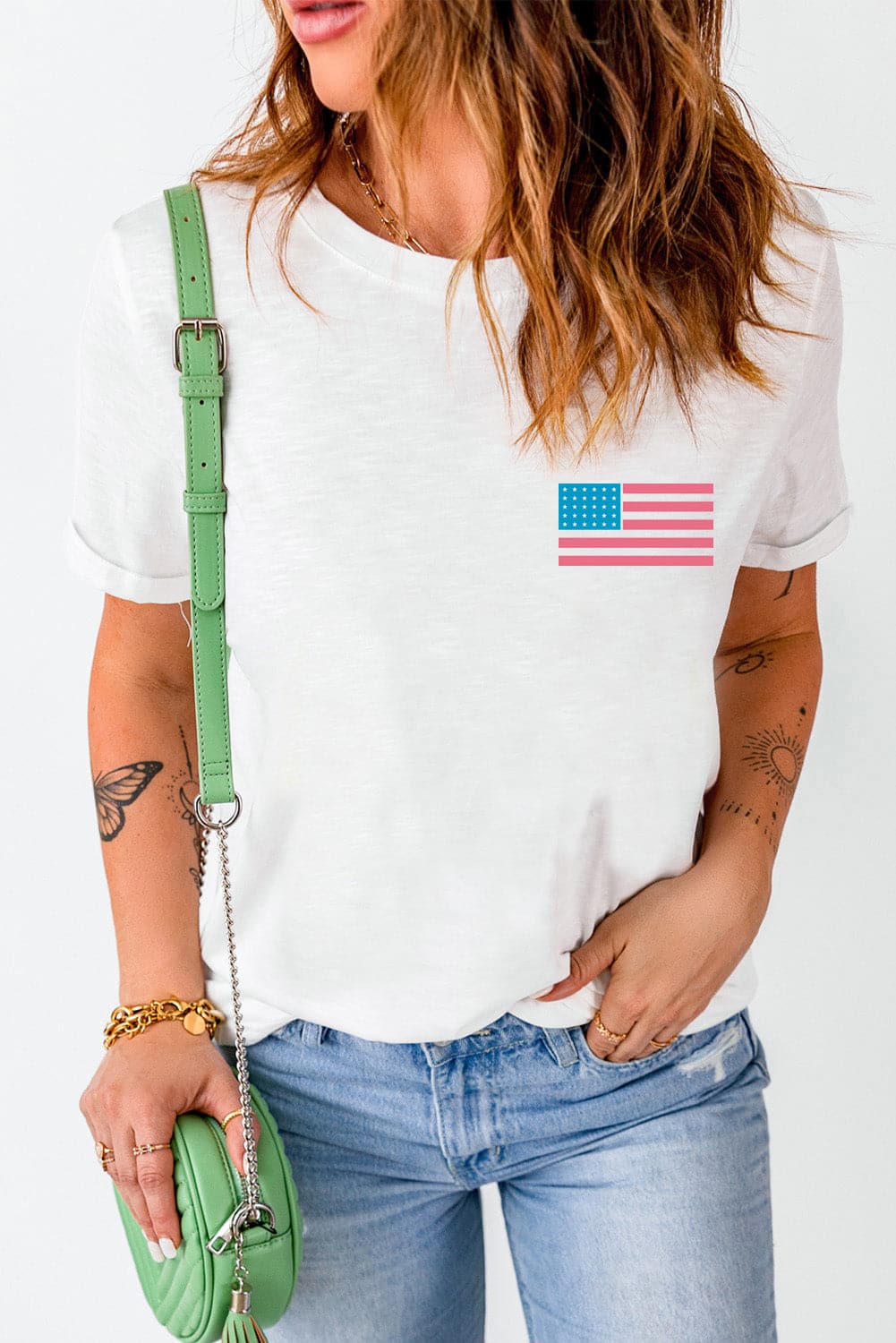 US Flag Round Neck Short Sleeve T-Shirt.