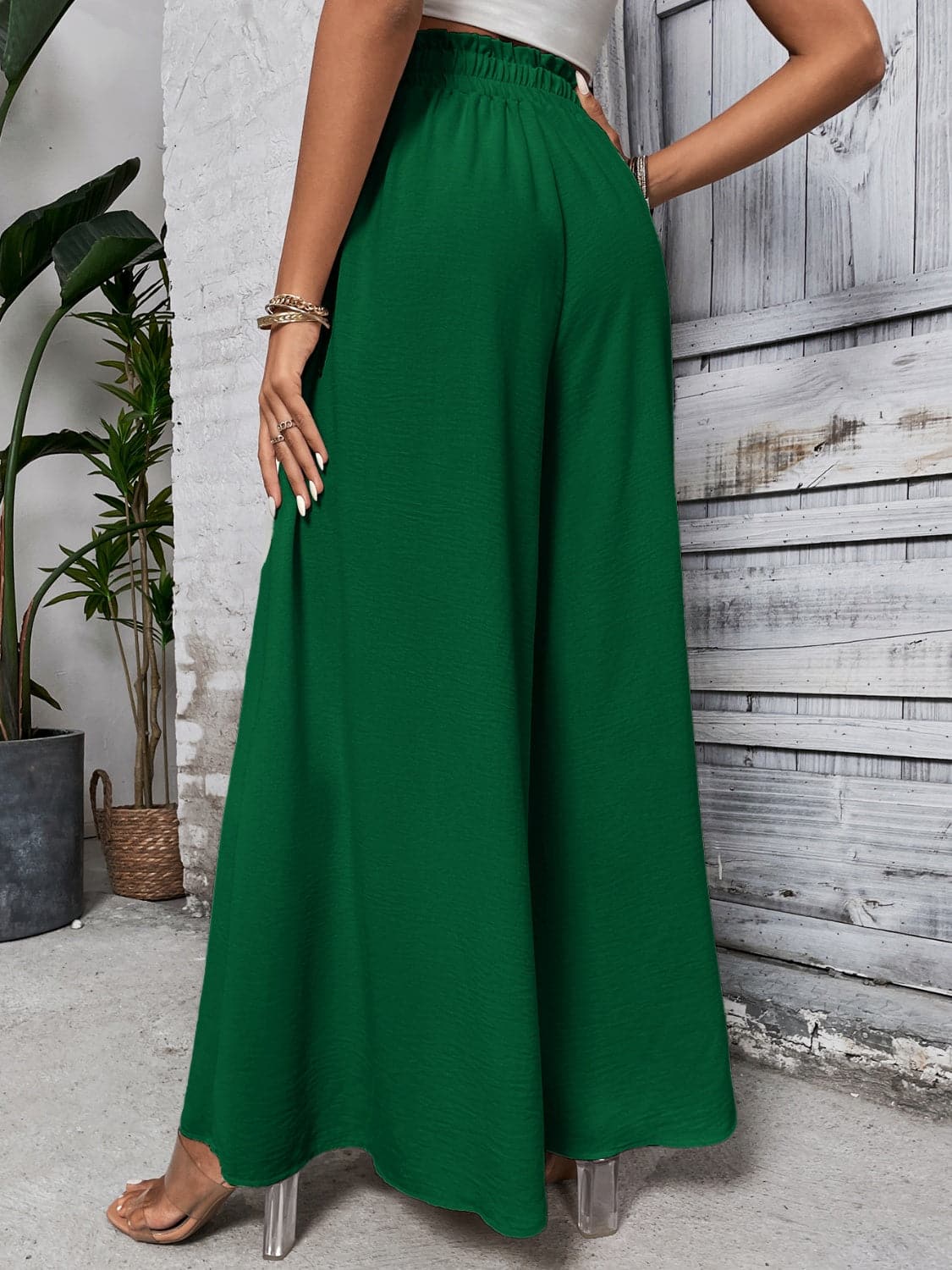 Tied High Waist Wide Leg Pants.