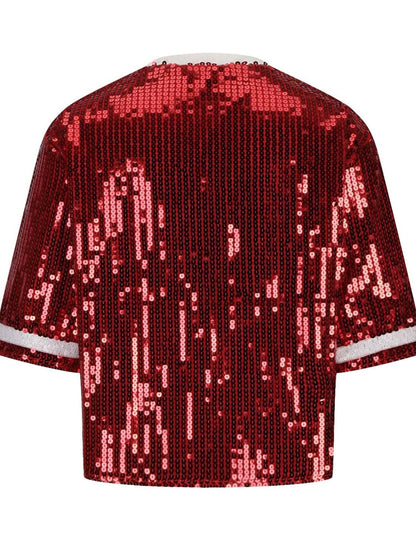 Sequin Football Round Neck Half Sleeve Top.