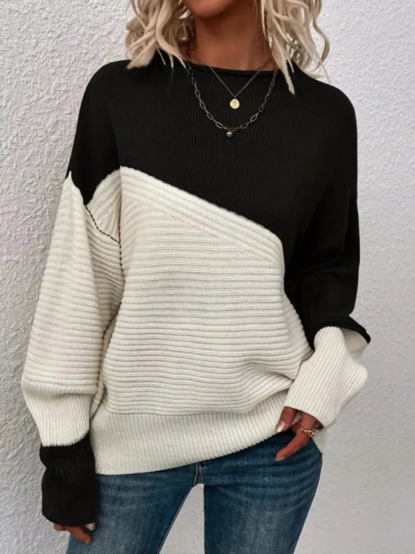 Color Block Ribbed Knit Sweater Simply Love
