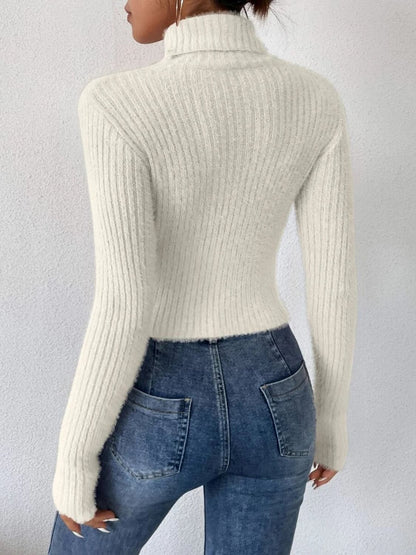 Ribbed Turtleneck Long Sleeve Sweater.