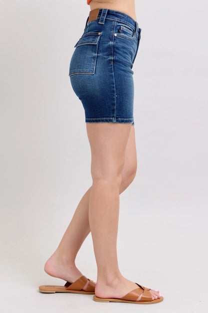 Judy Blue Full Size High Waist Bermudas Jeans W/ Back Flap Pockets Plus Size