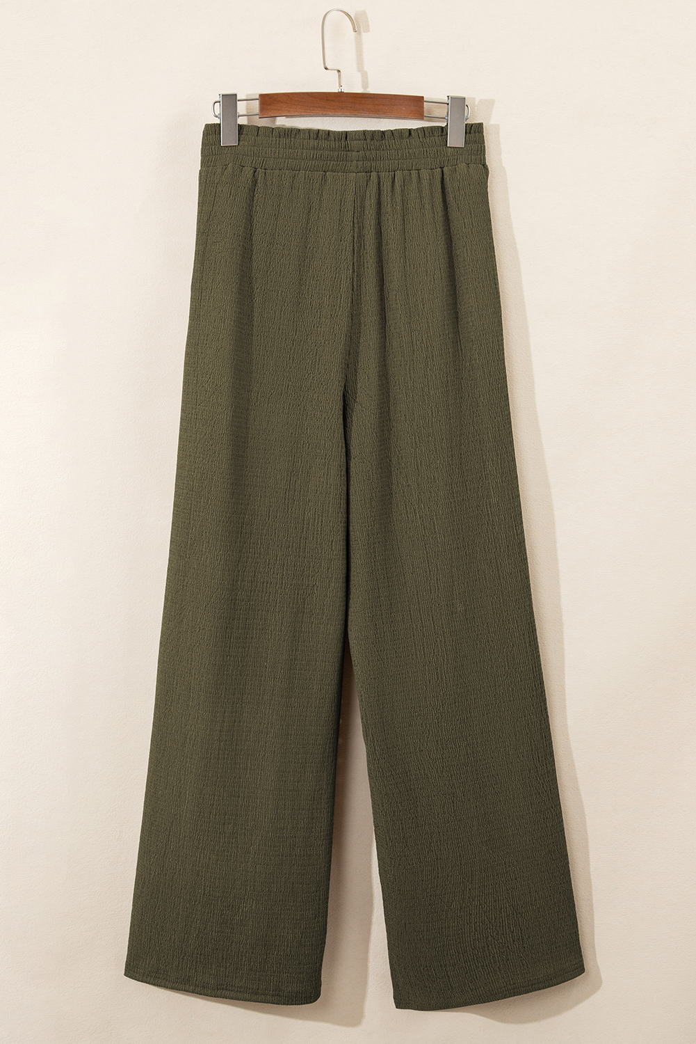 Jungle green plus size textured wide-leg casual pants