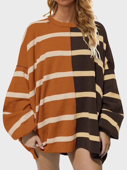 Striped Round Neck Long Sleeve Sweater.