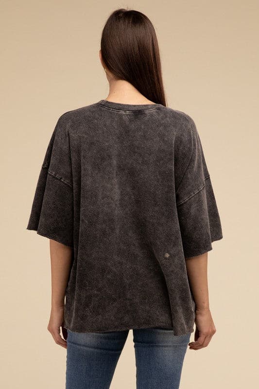 French Terry Washed Drop Shoulder Short Sleeve Top.