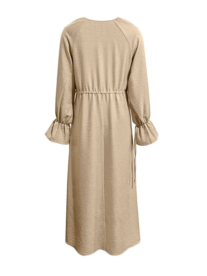 Chic tie neck dress with flounce sleeves