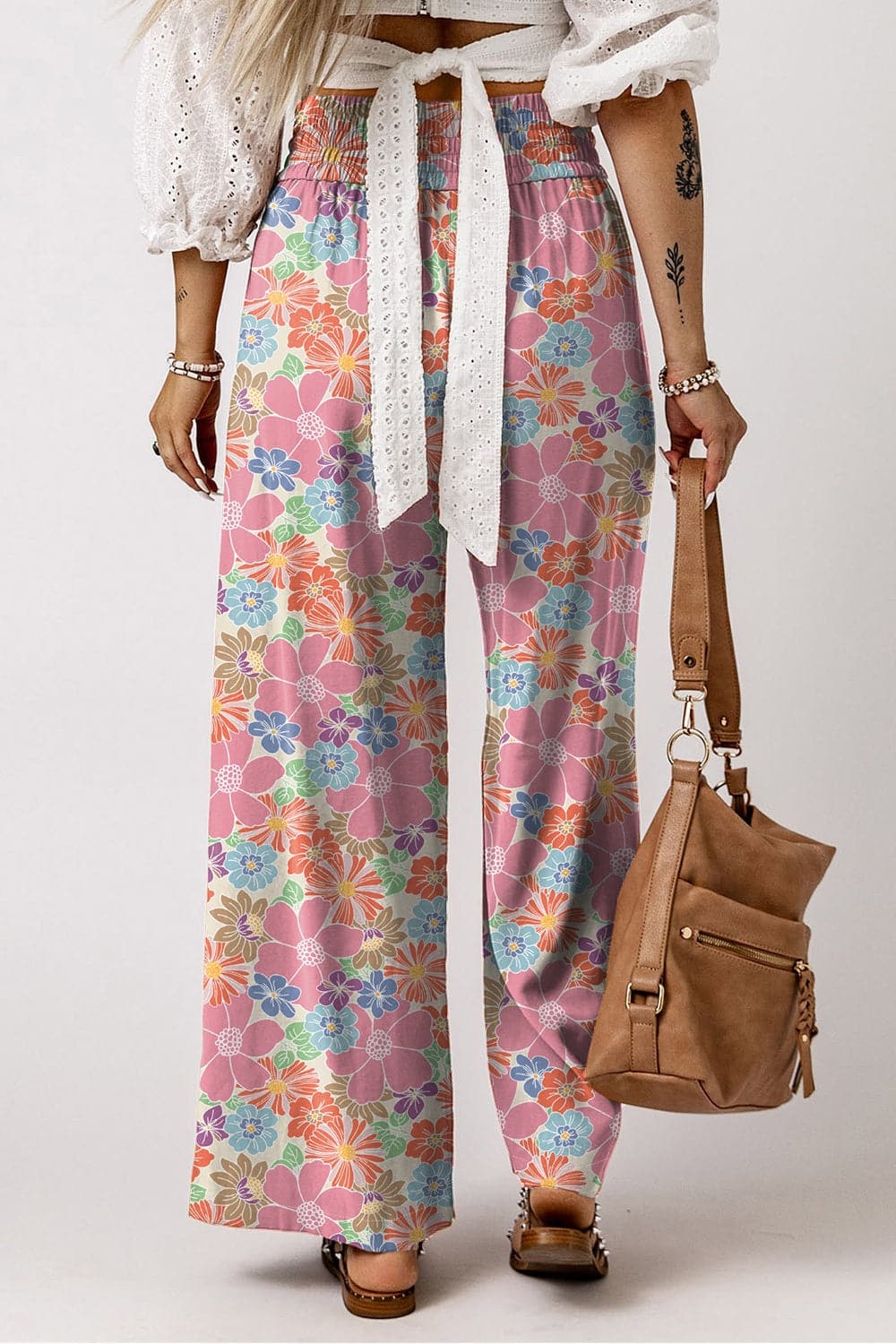 Drawstring Printed Wide Leg Pants.