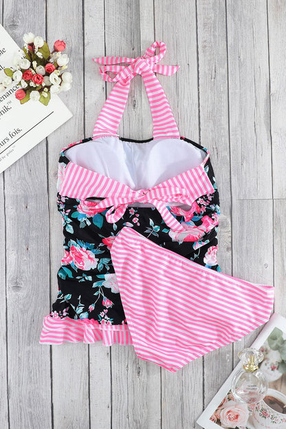 Mixed Print Tie-Back Two-Piece Swimsuit.