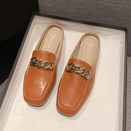 PU Leather Square Toe Flat Loafers.