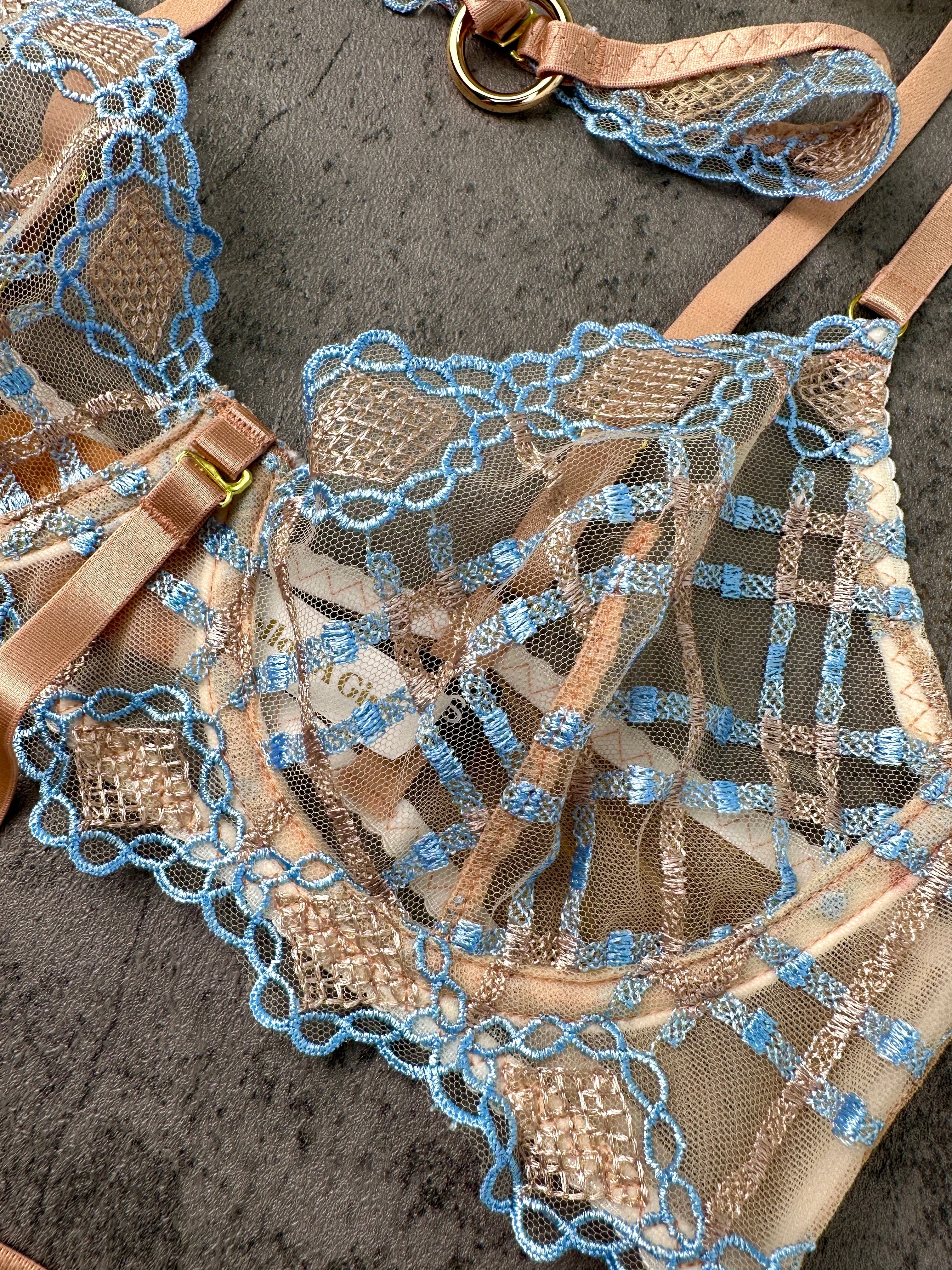 Sophia Blue & Beige Plaid Lingerie Set Hello.LA.Girl