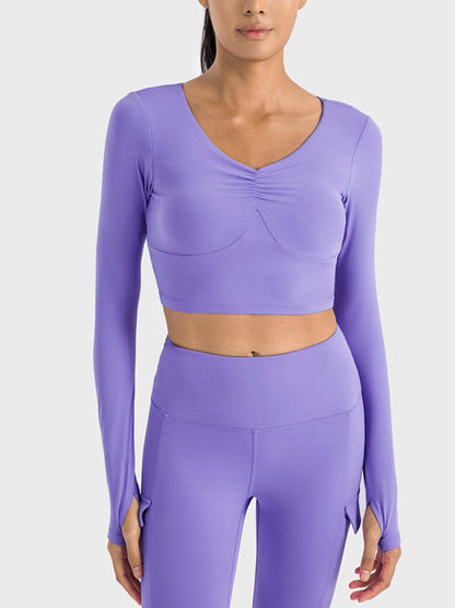 Ruched Cropped Long Sleeve Sports Top.