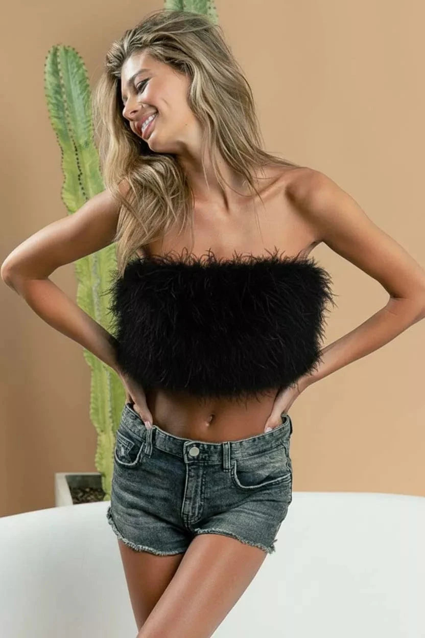 BiBi Fluffy Feather Tank Top with Back Zipper Coco’s Tee Boutique
