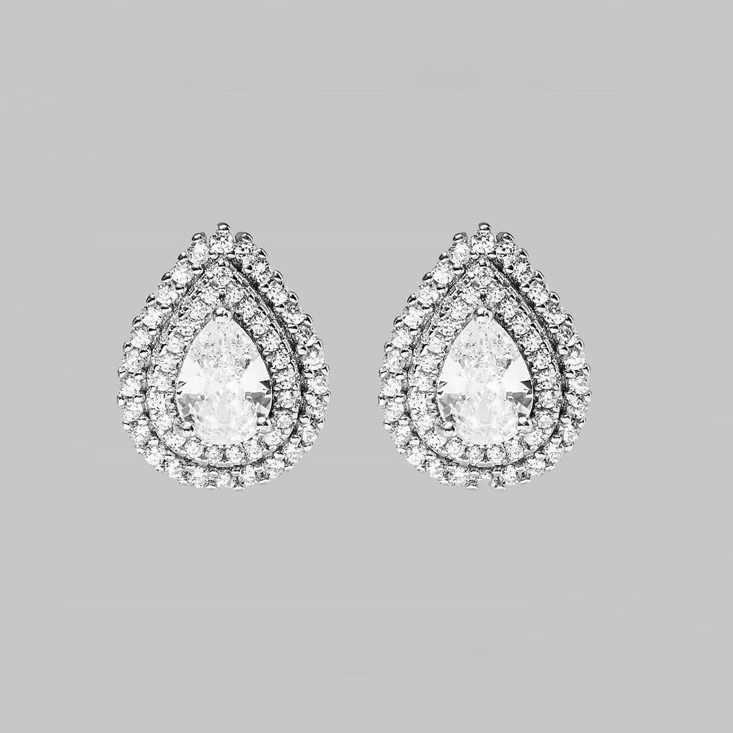 925 Sterling Silver Zircon Teardrop Shape Stud Earrings.